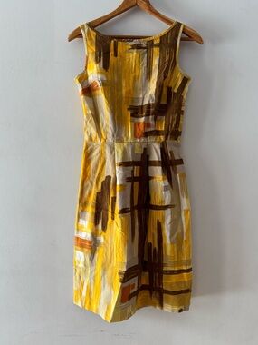 Anthropologie Tabitha Brushstroke Dress, Sz 2, boatneck, pleat, abstract, tank